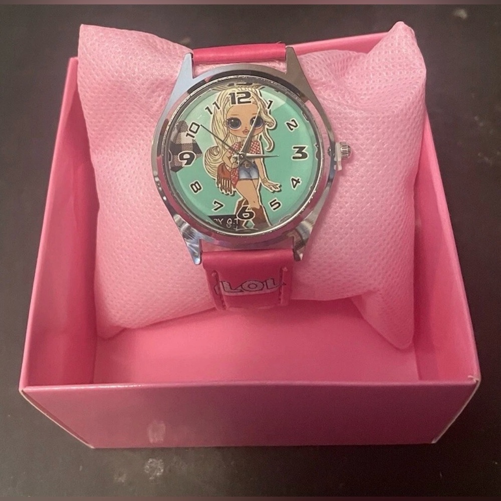 LOL Surprise! Dolls Wristwatch with Pink Leather Strap and Mint Dial